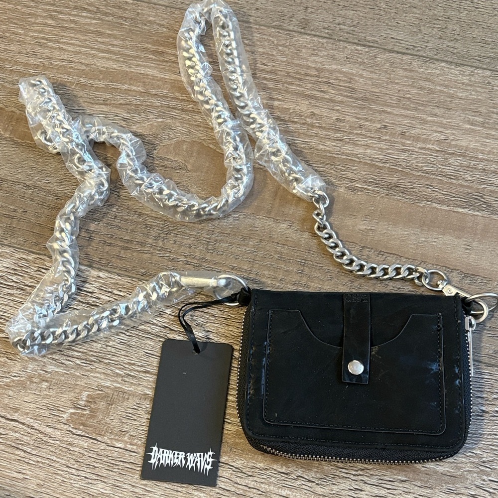 Dolls Kill Darker Wavs Black Faux Leather & Chain Crossbody Wallet For Concerts